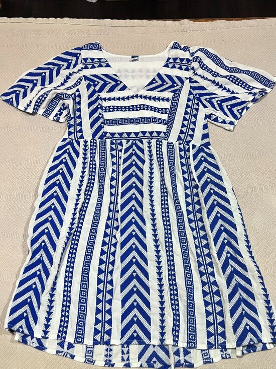 Old Navy Dresses & Skirts - Old Navy Jacquard Mini Swing Dress Short Sleeve Women's Geometric Blue White S